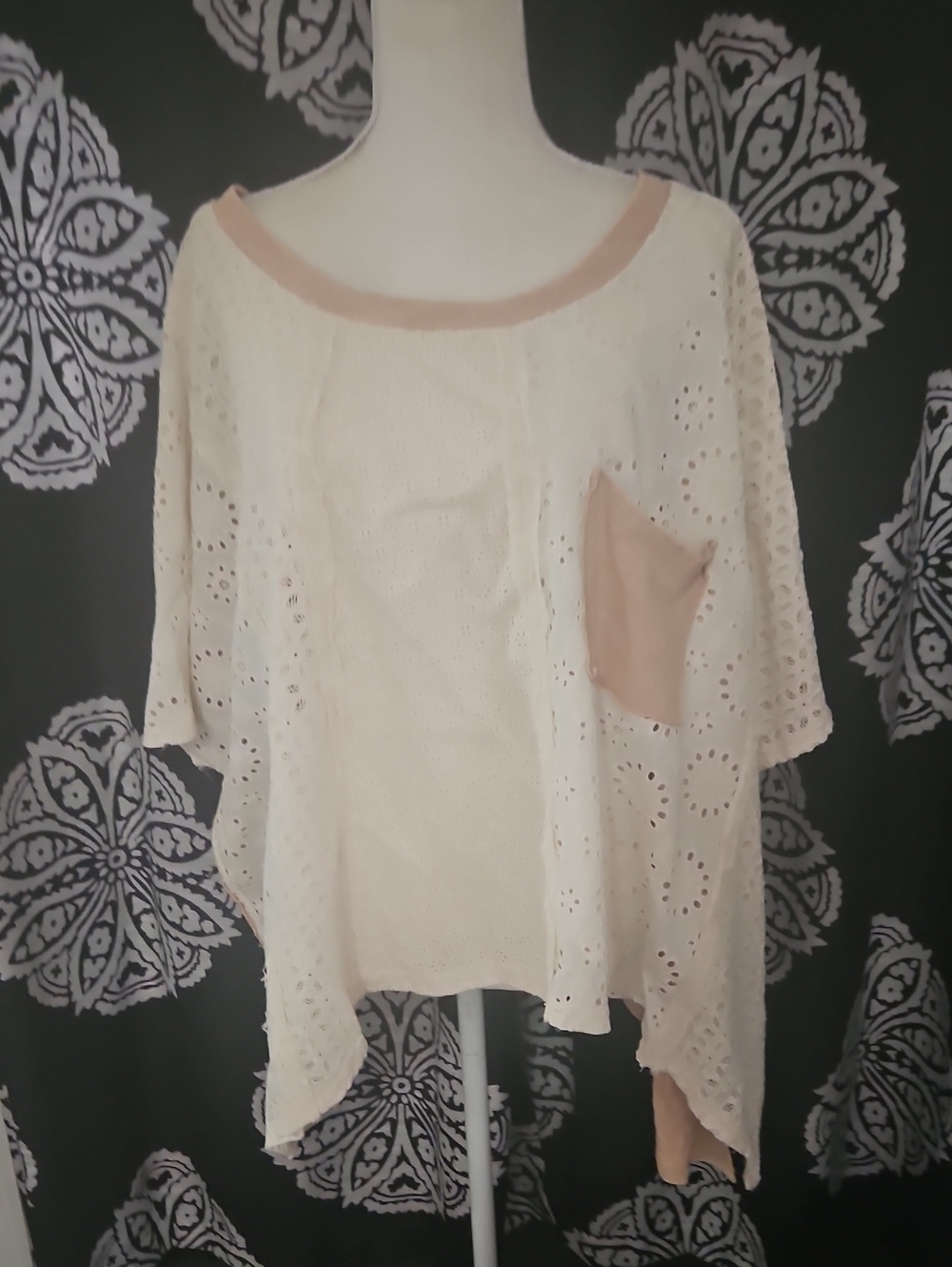 Oli & Hali Cream Eyelet Tunic with Tan Pocket Trim